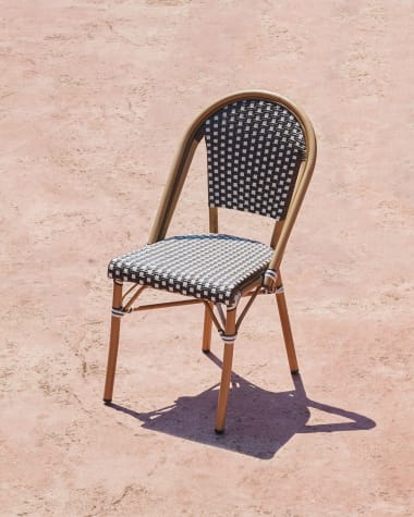 Marilyn stackable outdoor bistro chair in aluminium and synthetic rattan, brown & white