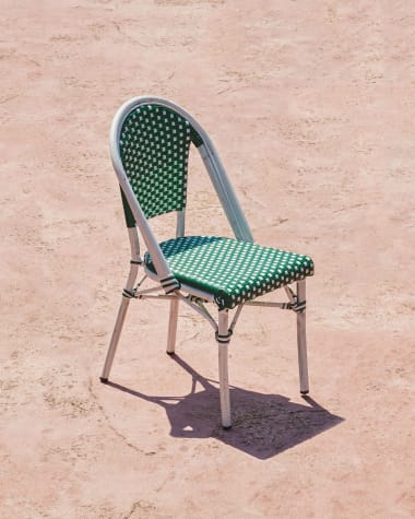 Marilyn stackable outdoor bistro chair in aluminium and synthetic rattan, green & white