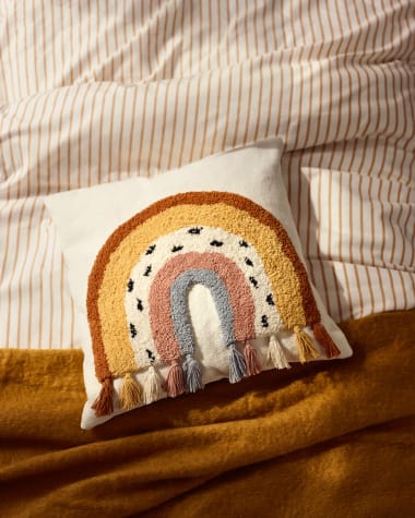 Tadea cushion cover, 100% cotton with a multicolour rainbow design, 45 x 45 cm