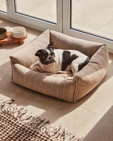 Panier pour chien Toby à rayures et effet fourrure marron petit format 60 x 60 cm