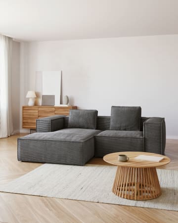 Blok 2-Sitzer-Sofa mit Chaiselongue links breiter Cord grau 240 cm