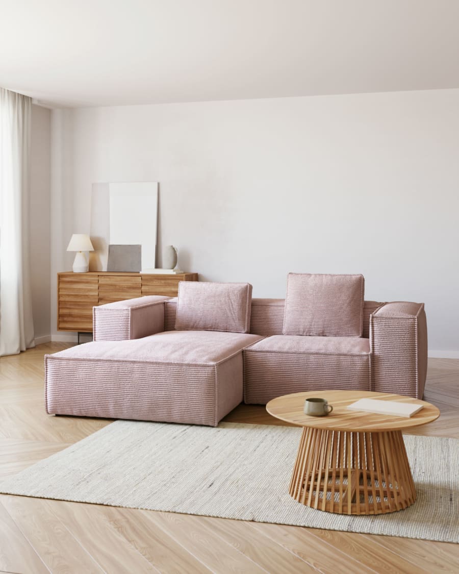 plafond Uitsluiten Postcode 2-zitsbank Blok roze corduroy met chaise longue links 240 cm | Kave Home