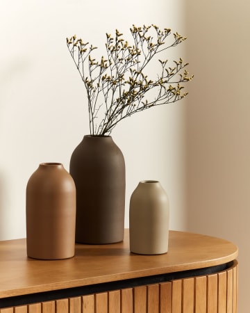 Set Thiara di 3 vasi in metallo marrone e beige 16 cm 20 cm 25 cm