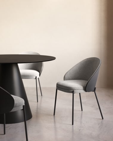 Eamy light grey chair in an ash wood veneer with a black finish and black metal