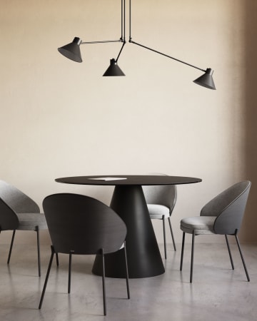 Wilshire Tisch aus getempertem Glas und Metall mit schwarzem Finish Ø 120 cm