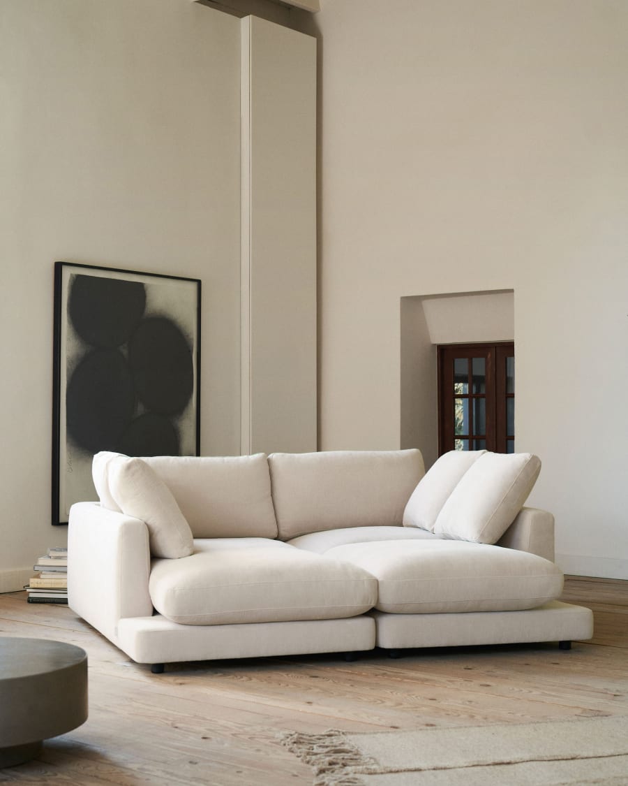 Intiem Op het randje residentie Gala 3-zitsbank met dubbele chaise longue beige 210 cm | Kave Home