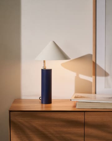 Shiva metal table lamp with blue and white painted finish, 25 cm