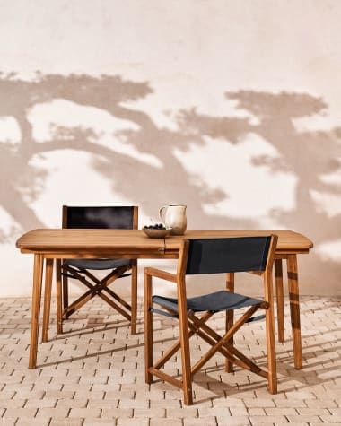 Mesa extensible de exterior Thianna de madera maciza de acacia 180 (240) x 90 cm