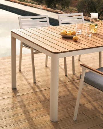 Τραπέζι εξωτ. χώρου 100% Bona, μασίφ ξύλο τικ και αλουμίνιο σε λευκό φινίρισμα, 200x100εκ
