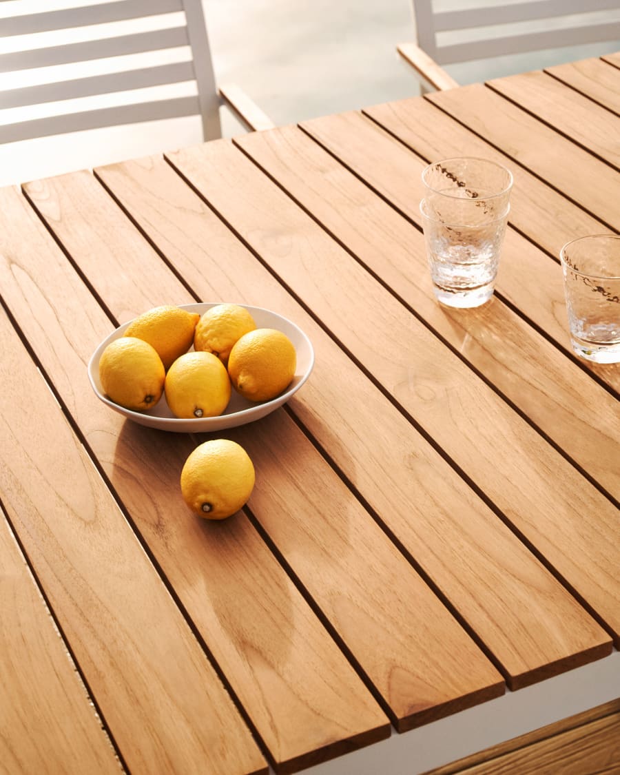 Table 100 % d'extérieur Bona bois de teck massif et aluminium finition  noire 160 x 90 cm