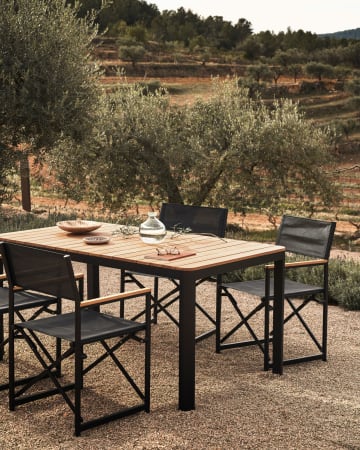 Τραπέζι εξωτ. χώρου 100% Bona, μασίφ ξύλο τικ και αλουμίνιο σε μαύρο φινίρισμα, 160x90εκ