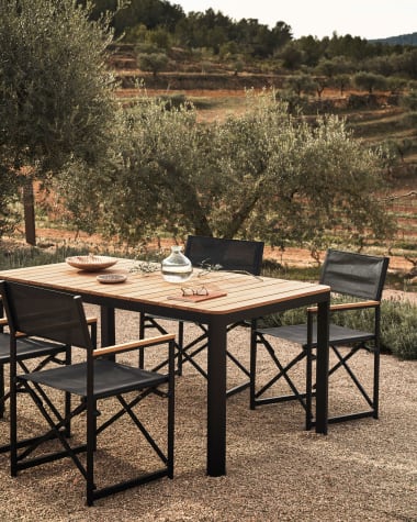 Bona Tisch 100% outdoor massives Teakholz und Aluminium in Schwarz 160 x 90 cm