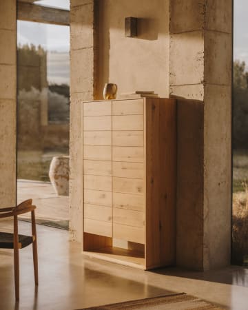 Ψηλός μπουφές Alguema, 2 πόρτες, δρύινος καπλαμάς σε φυσικό φινίρισμα, 100x163,5εκ