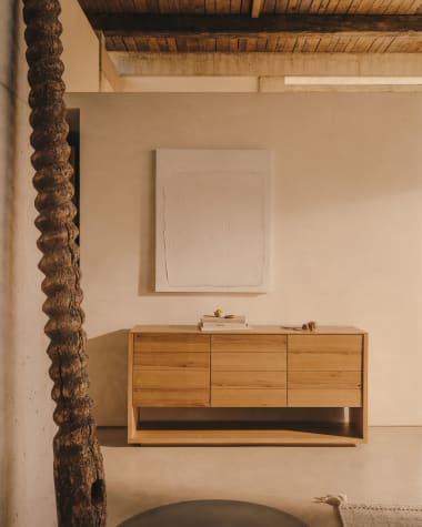 Alguema sideboard with 3 doors in oak veneer with natural finish, 151 x 74 cm