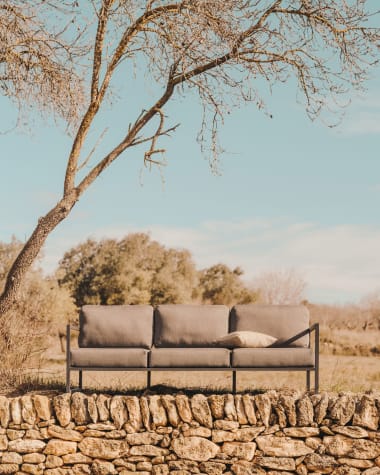 Comova 3-Sitzer-Sofa 100% outdoor dunkelgrau und aus schwarzem Aluminium 222 cm
