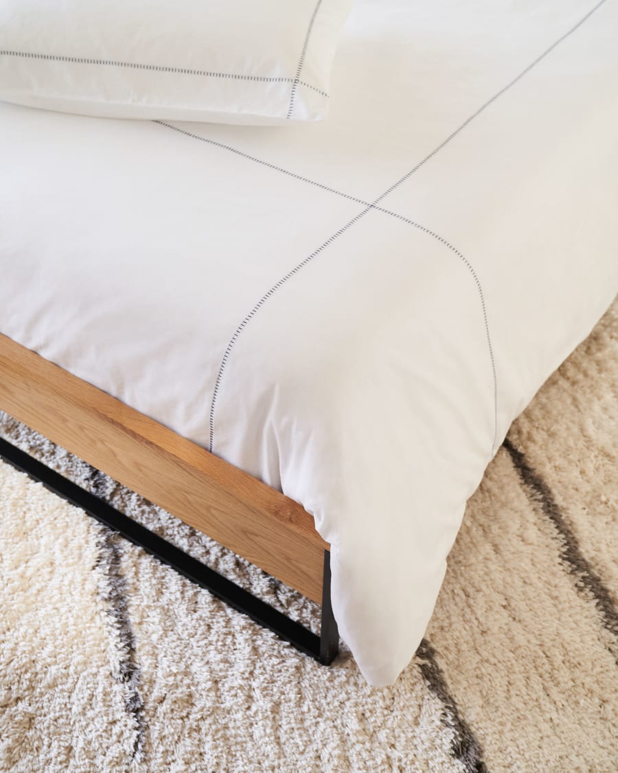 Set Teia fundas nórdica y de almohada algodón percal blanco bordado floral cama  150 cm