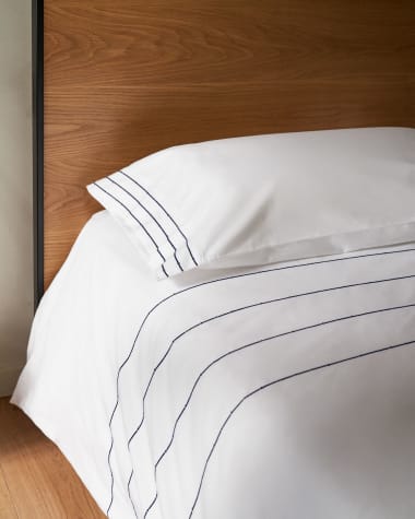 Cintia Set aus Bettdeckenbezug und Kissenhülle aus Baumwollperkal mit aufgestickten Streifen 90x190 cm