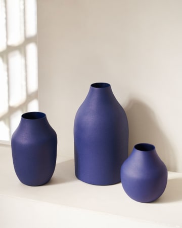 Set Pubol di 3 vasi in metallo blu 10 cm 14 cm 20 cm