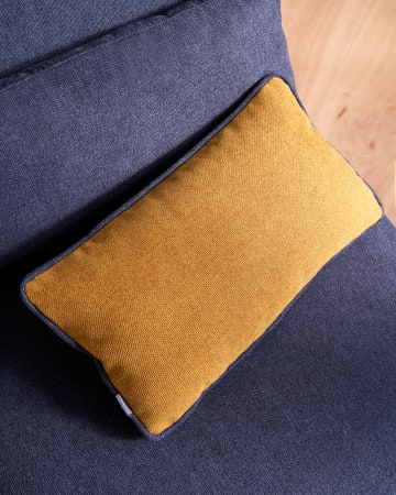 Viera kussenhoes mosterd en blauwe rand 30 x 50 cm