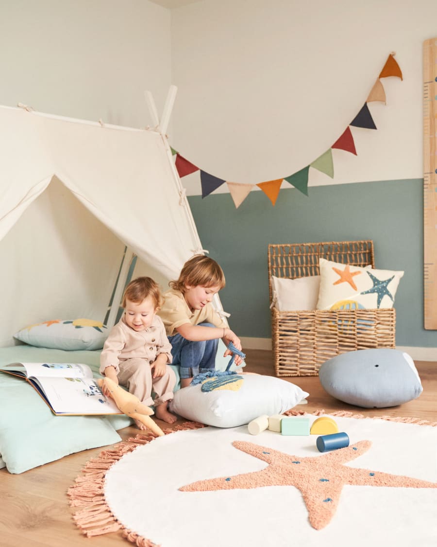 Tenda Teepee per Bambini con Tappetino e Set Cuscini Blu