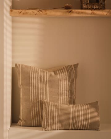 Beige linnen en katoenen Montras kussenhoes met reliëf effect strepen in wit 60 x 60 cm