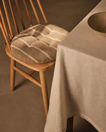 Margarida rond stoelkussen 100% beige katoen met witte strepen print Ø 40 cm
