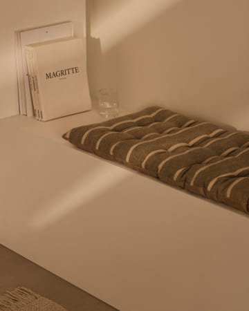 Bankkussen Margarida 100% beige katoen met mosterdstrepenprint 40 x 120 cm