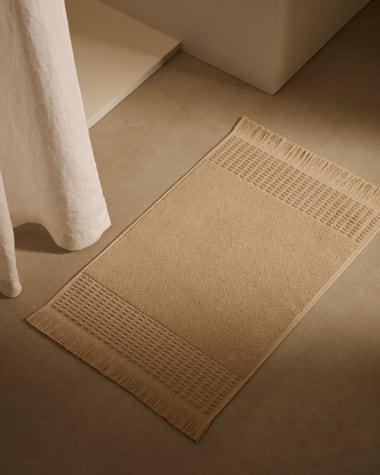 Veta bath mat in 100% beige cotton, 40 x 60 cm