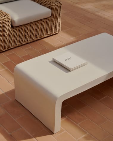 Aiguablava coffee table in white cement, 135 x 65 cm