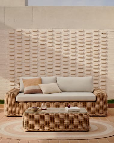 Portlligat 3-Sitzer-Gartensofa aus Kunstrattan mit natürlichem Finish