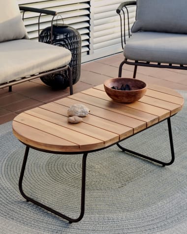 Tavolino esterni Salguer legno massello acacia acciaio marrone Ø 100 x 50cm FSC 100%