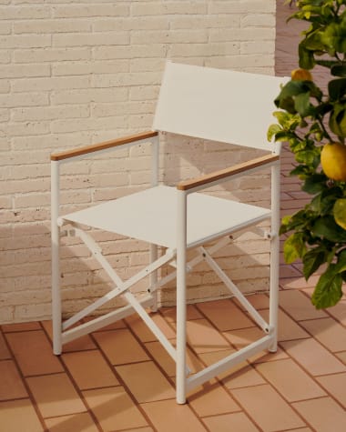 Składane krzesło Llado 100% ogrodowe białe aluminium i podłokietniki z drewna tekowego