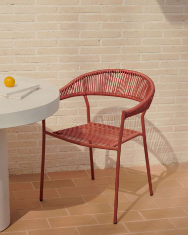 Futadera stackable outdoor chair in terracotta synthetic cord and terracotta painted steel