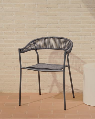 Futadera stackable outdoor chair in grey synthetic cord and grey painted steel