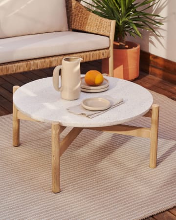 Tavolino da caffè Pola in cemento e legno massello di eucalipto Ø 84,4 cm FSC