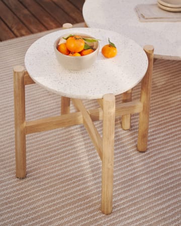 Pola bijzettafel in cement en eucalyptus massief hout Ø 50 cm FSC