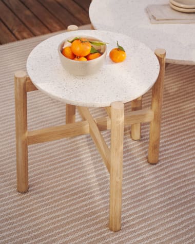 Table d'appoint Pola en ciment et bois d'eucalyptus massif Ø 50 cm FSC