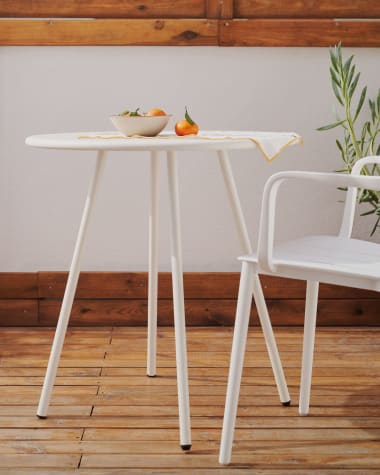 Montjoi runder Gartentisch aus Stahl mit weißem Finish Ø 70 cm