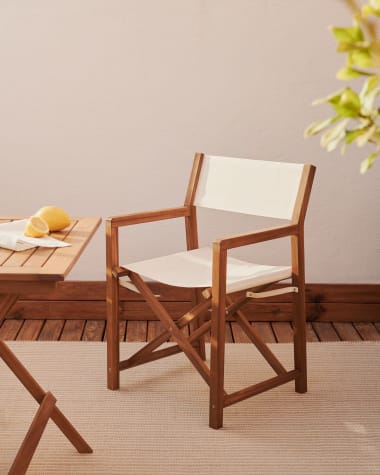 Chaise pliante pour le jardin Thianna beige et en bois massif d'acacia FSC 100%