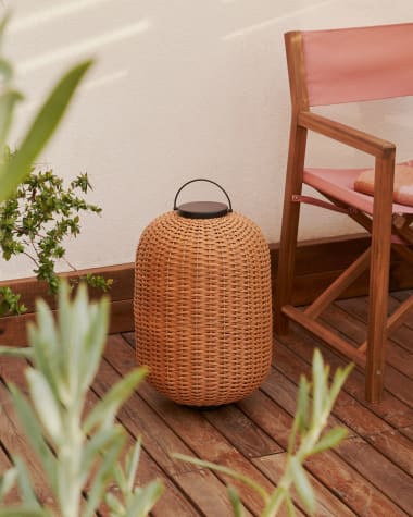 Lámpara de mesa grande portátil  Saranella de rarán sintético marrón
