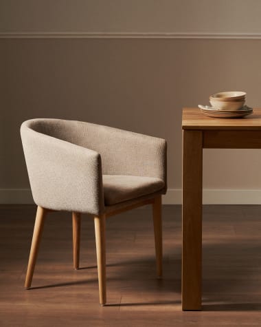 Harlan brown chenille chair with solid ash wood legs