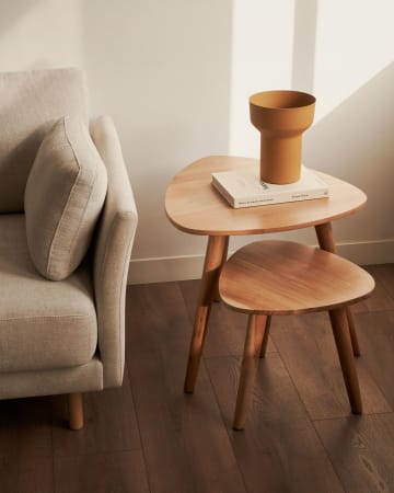 Set Eluana 2 bijzettafels van massief acaciahout naturel afwerking