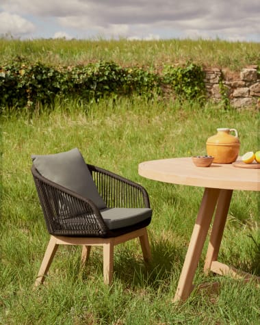 Portalo chair in black cord with solid acacia wood legs
