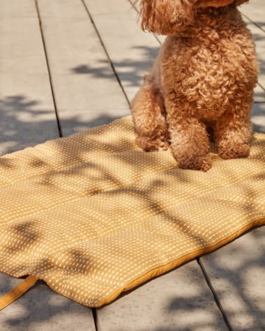 Coperta portatile per animali domestici Trufa 100% cotone combinato, con cuciture senape e bianco 50x70cm