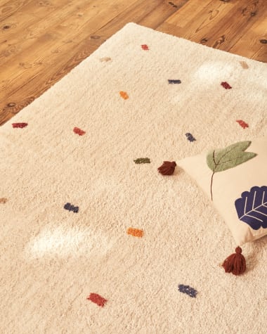 Epifania rug, 100% white cotton with multicolour dots, 90 x 150 cm