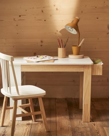 Serwa desk in white MDF and solid pine legs and details