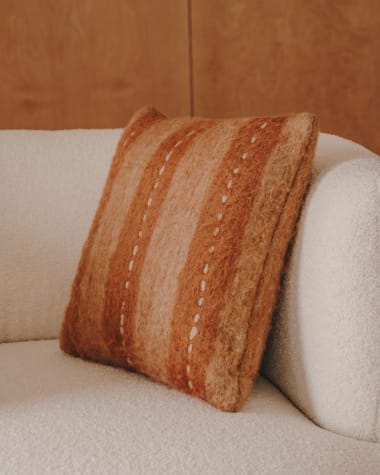 Federa cuscino Mayela a quadretti rossi e bianchi con frange e particolare doppia cucitura bianco 45 x 45 cm