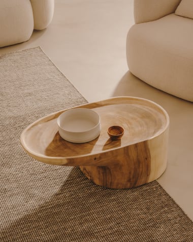Τραπέζι σαλονιού Mosi με βάση από μασίφ ξύλο mungur, Ø 90 x 50 εκ