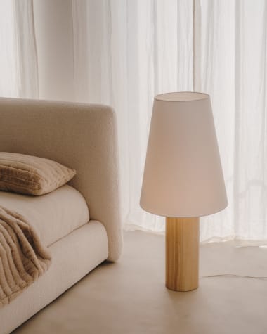Marga floor lamp in solid wood with natural finish UK adapter