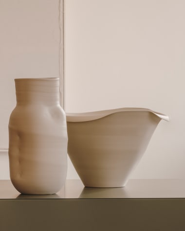 Macaire Vase aus Keramik in Beige Ø 34 cm
